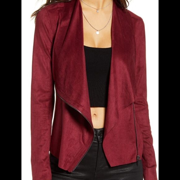 Blank NYC Drape Front Faux Suede Jacket in Red Vegan - Picture 1 of 15